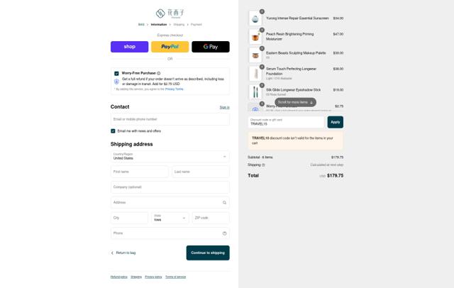 Florasis checkout page showing Florasis discount code box | Screenshot taken by SimplyCodes community member on Sep 15, 2025