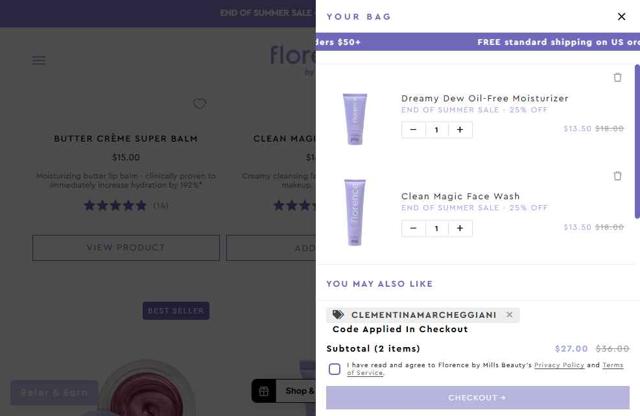 Florence by Mills checkout page showing Florence by Mills discount code box | Screenshot taken by SimplyCodes community member on Aug 28, 2025