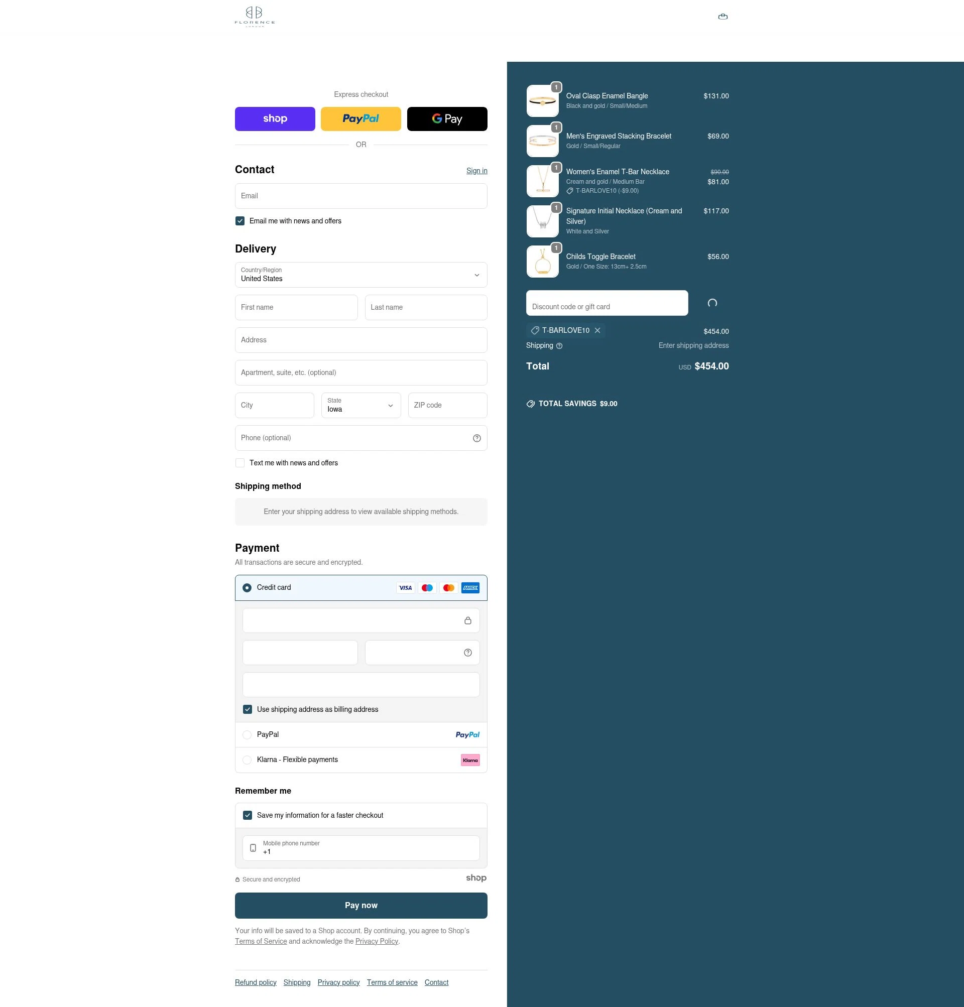 Florence London checkout page showing Florence London discount code box | Screenshot taken by SimplyCodes community member on Dec 23, 2025