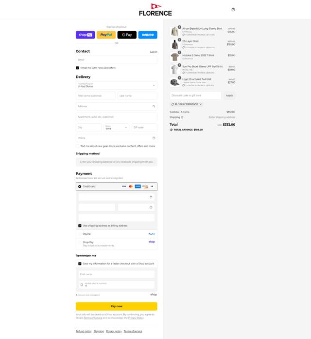 Florence Marine X checkout page showing Florence Marine X discount code box | Screenshot taken by SimplyCodes community member on Aug 26, 2025