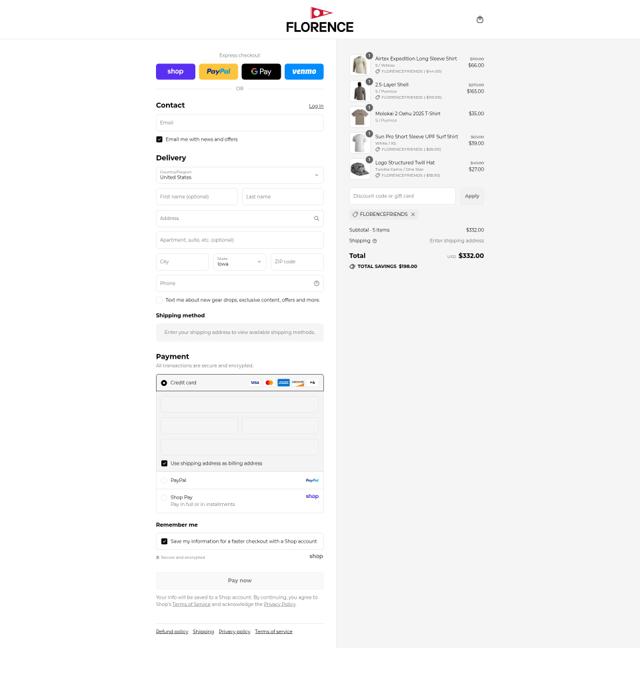 Florence Marine X checkout page showing Florence Marine X discount code box | Screenshot taken by SimplyCodes community member on Aug 31, 2025