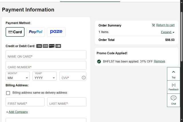 Florists.com checkout page showing Florists.com coupon code box | Screenshot taken by SimplyCodes community member on Jul 26, 2025