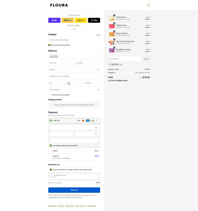 Floura checkout page showing Floura promo code box | Screenshot taken by SimplyCodes community member on Aug 29, 2025