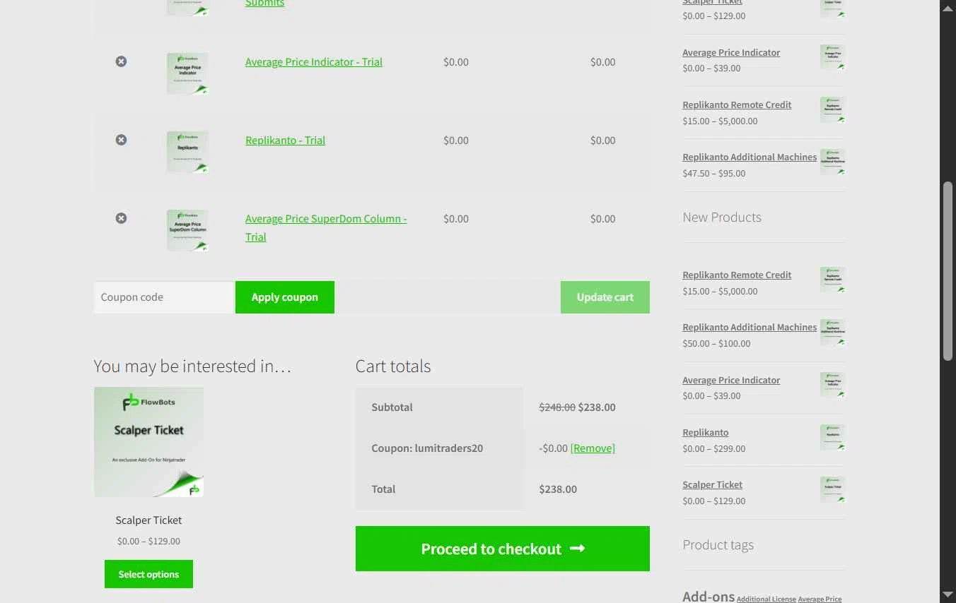 FlowBots checkout page showing FlowBots coupon code box | Screenshot taken by SimplyCodes community member on Jan 23, 2026