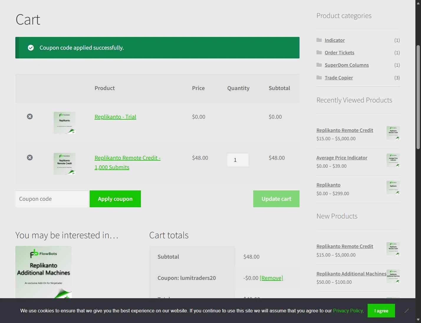FlowBots checkout page showing FlowBots coupon code box | Screenshot taken by SimplyCodes community member on Feb 5, 2026