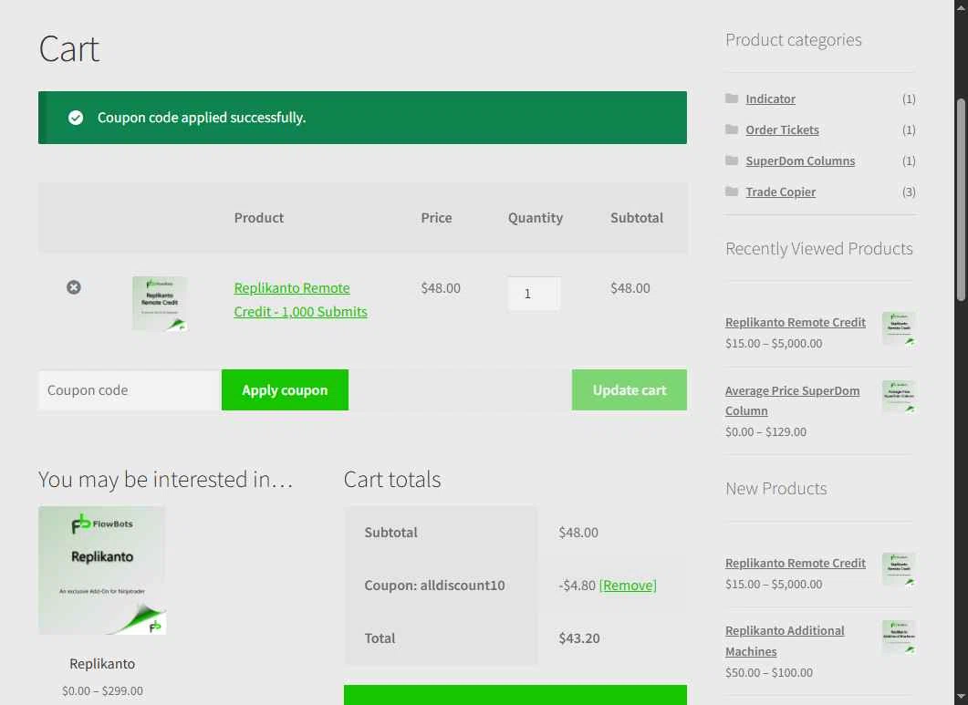 FlowBots checkout page showing FlowBots coupon code box | Screenshot taken by SimplyCodes community member on Jan 4, 2026