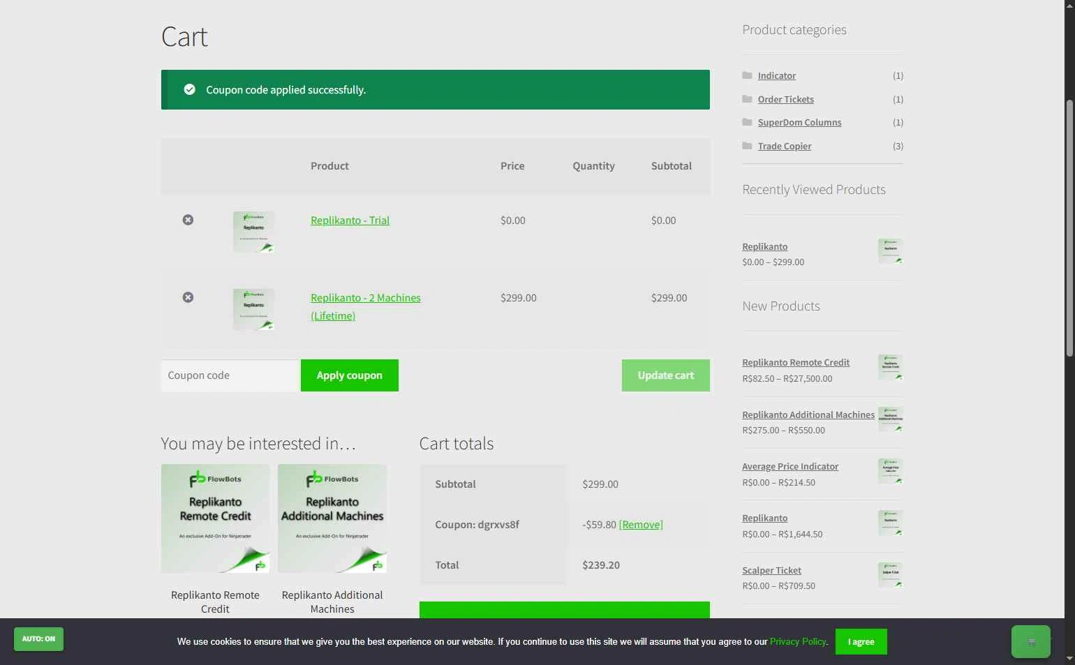 FlowBots checkout page showing FlowBots coupon code box | Screenshot taken by SimplyCodes community member on Dec 19, 2025