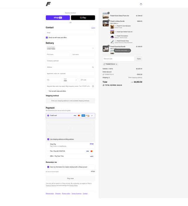 Flowell checkout page showing Flowell promo code box | Screenshot taken by SimplyCodes community member on Aug 25, 2025