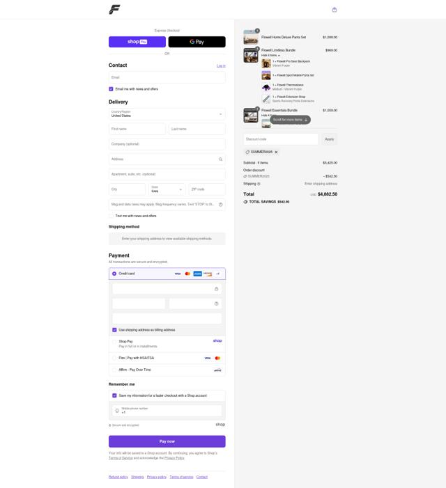 Flowell checkout page showing Flowell promo code box | Screenshot taken by SimplyCodes community member on Aug 25, 2025