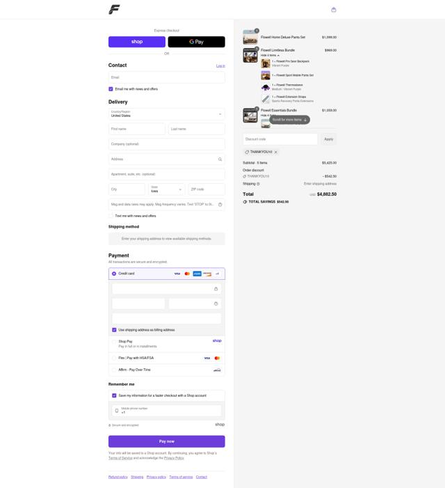 Flowell checkout page showing Flowell promo code box | Screenshot taken by SimplyCodes community member on Sep 2, 2025