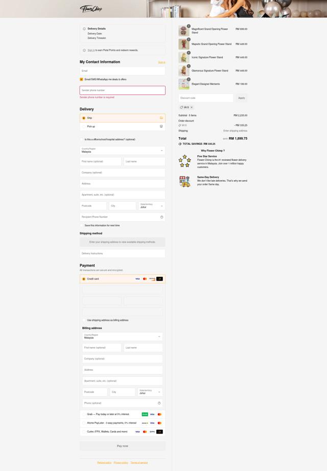 Flower Chimp checkout page showing Flower Chimp promo code box | Screenshot taken by SimplyCodes community member on Sep 16, 2025