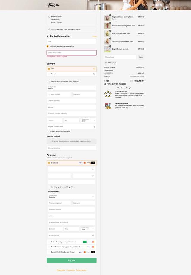 Flower Chimp checkout page showing Flower Chimp promo code box | Screenshot taken by SimplyCodes community member on Sep 16, 2025