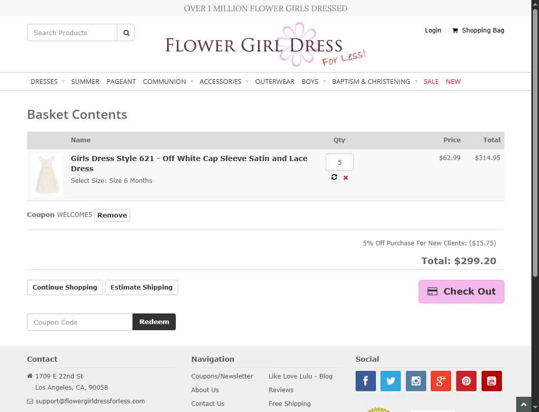 Flower Girl Dress For Less checkout page showing Flower Girl Dress For Less promo code box | Screenshot taken by SimplyCodes community member on Jun 30, 2025