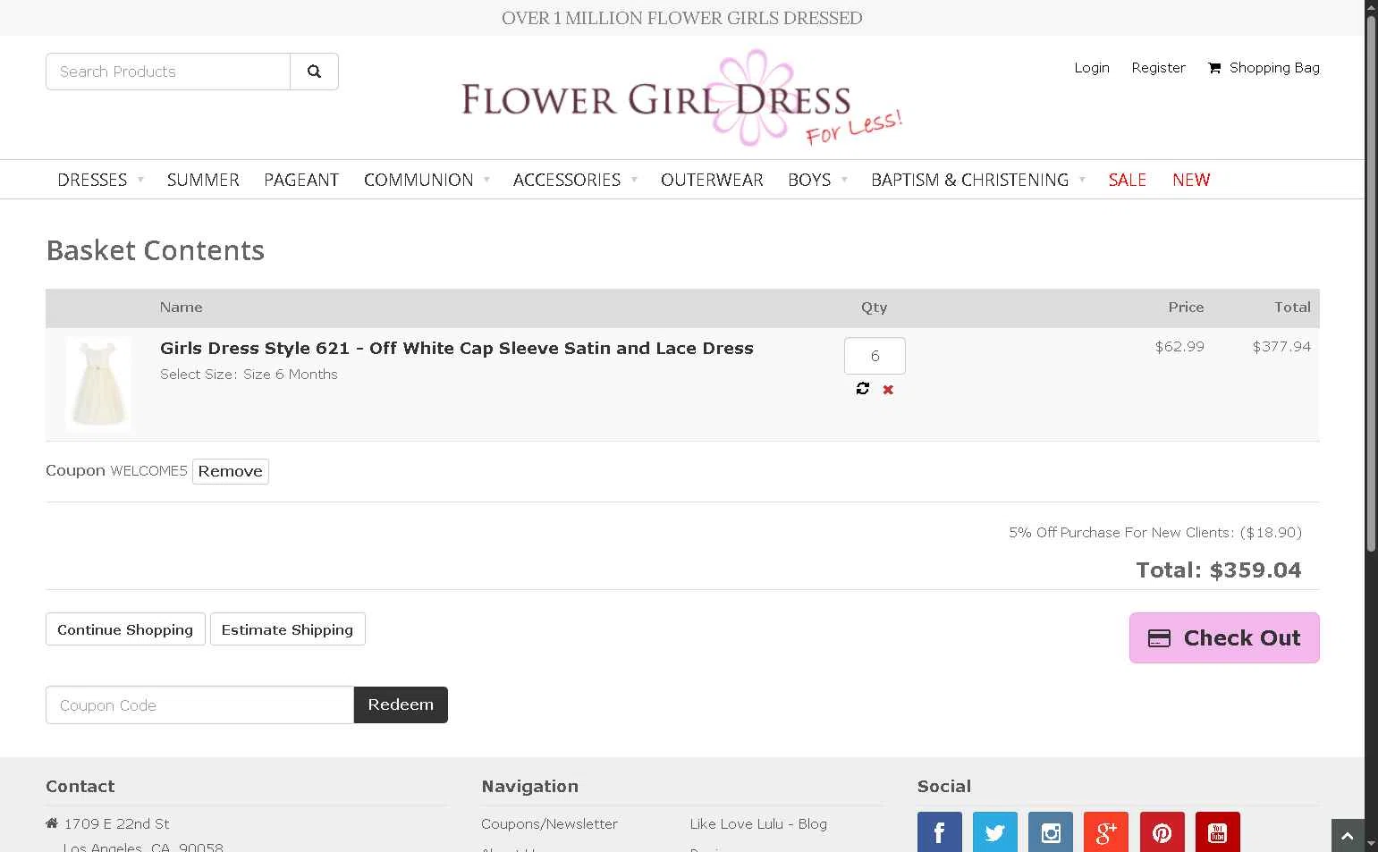 Flower Girl Dress For Less checkout page showing Flower Girl Dress For Less promo code box | Screenshot taken by SimplyCodes community member on May 19, 2025