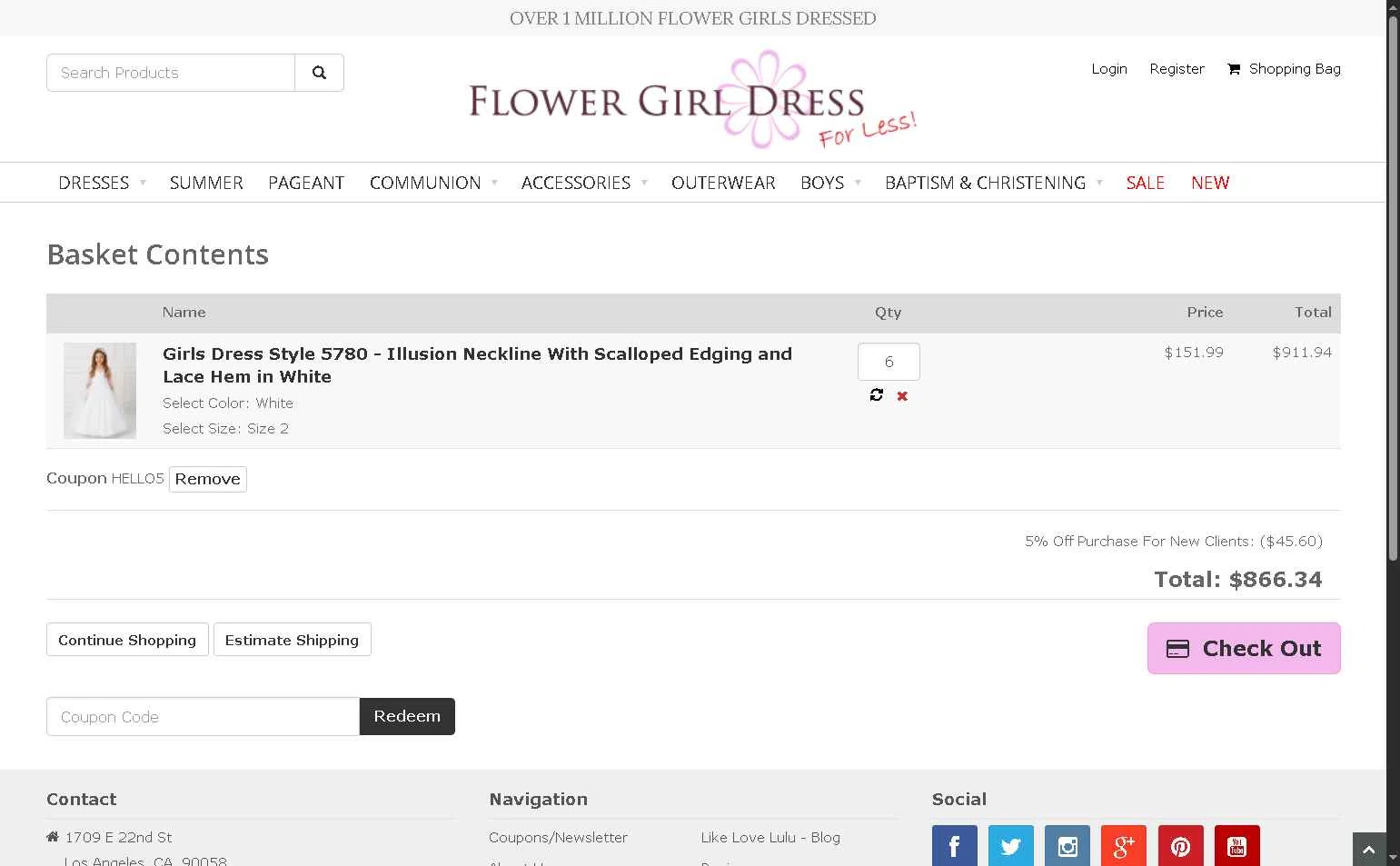 Flower Girl Dress For Less checkout page showing Flower Girl Dress For Less promo code box | Screenshot taken by SimplyCodes community member on May 19, 2025