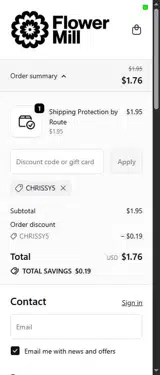 Flower Mill coupon verification screenshot