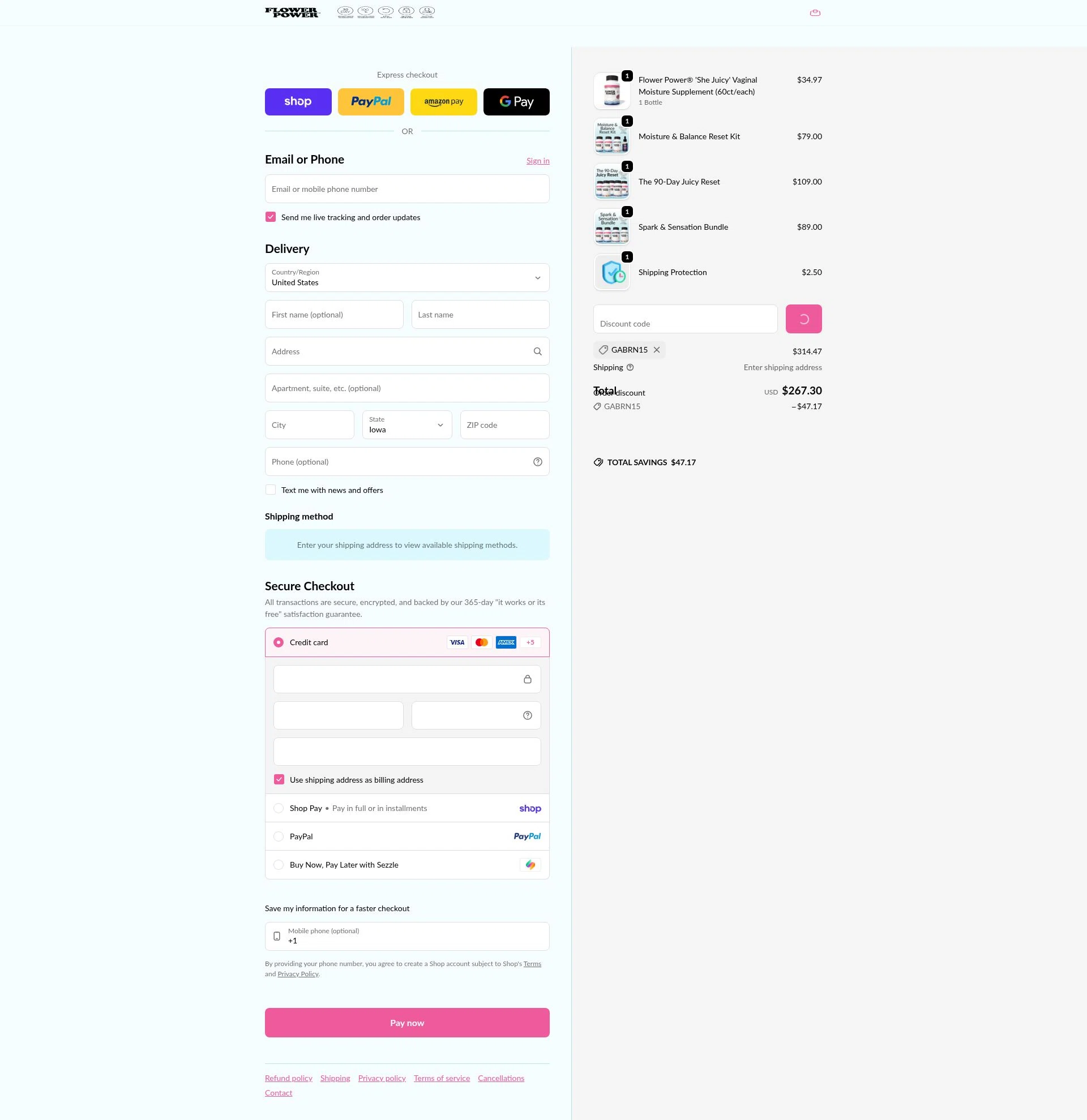 FlowerPower checkout page showing FlowerPower promo code box | Screenshot taken by SimplyCodes community member on Feb 6, 2026