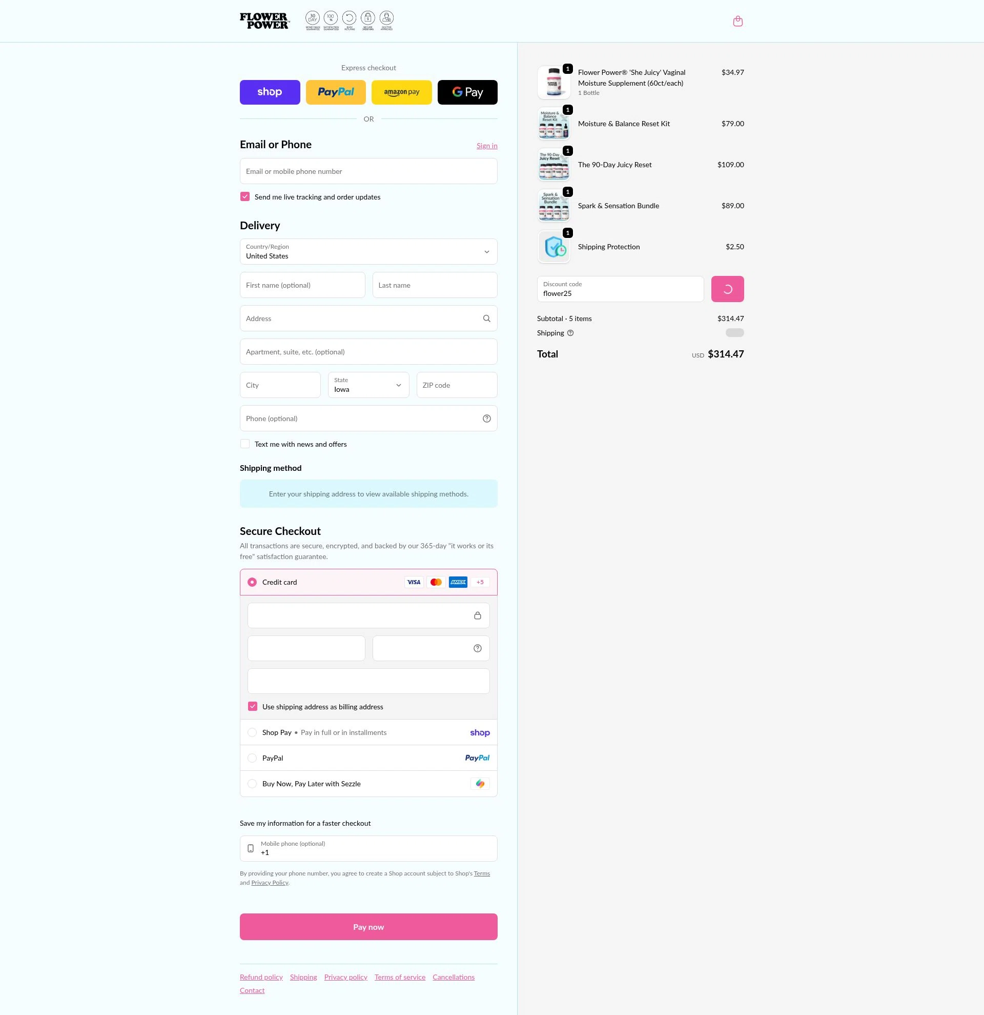 FlowerPower checkout page showing FlowerPower promo code box | Screenshot taken by SimplyCodes community member on Feb 2, 2026