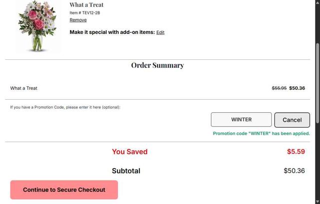 FlowerShopping.com checkout page showing FlowerShopping.com coupon code box | Screenshot taken by SimplyCodes community member on Jun 13, 2025