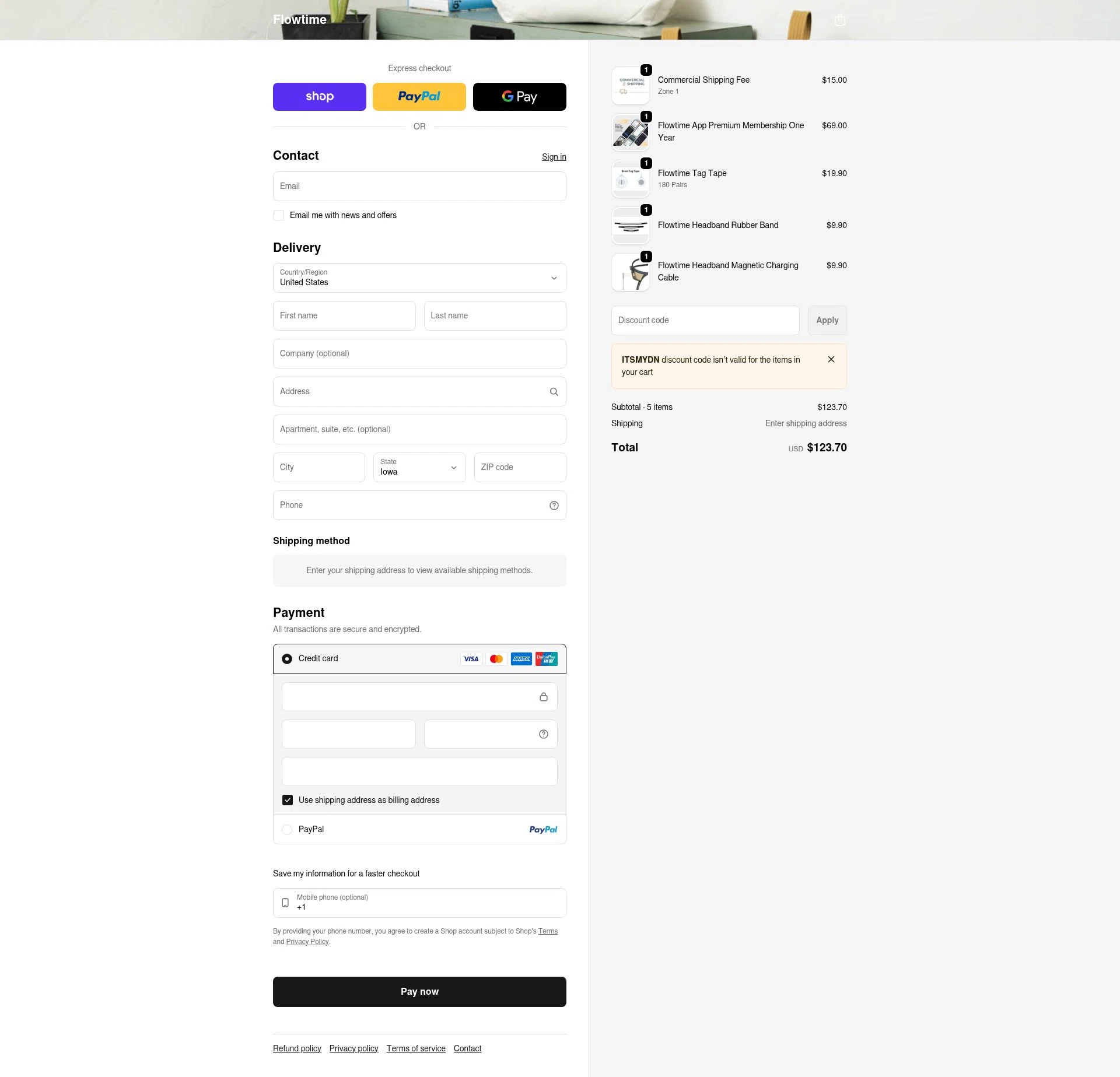 Flowtime checkout page showing Flowtime promo code box | Screenshot taken by SimplyCodes community member on Feb 7, 2026