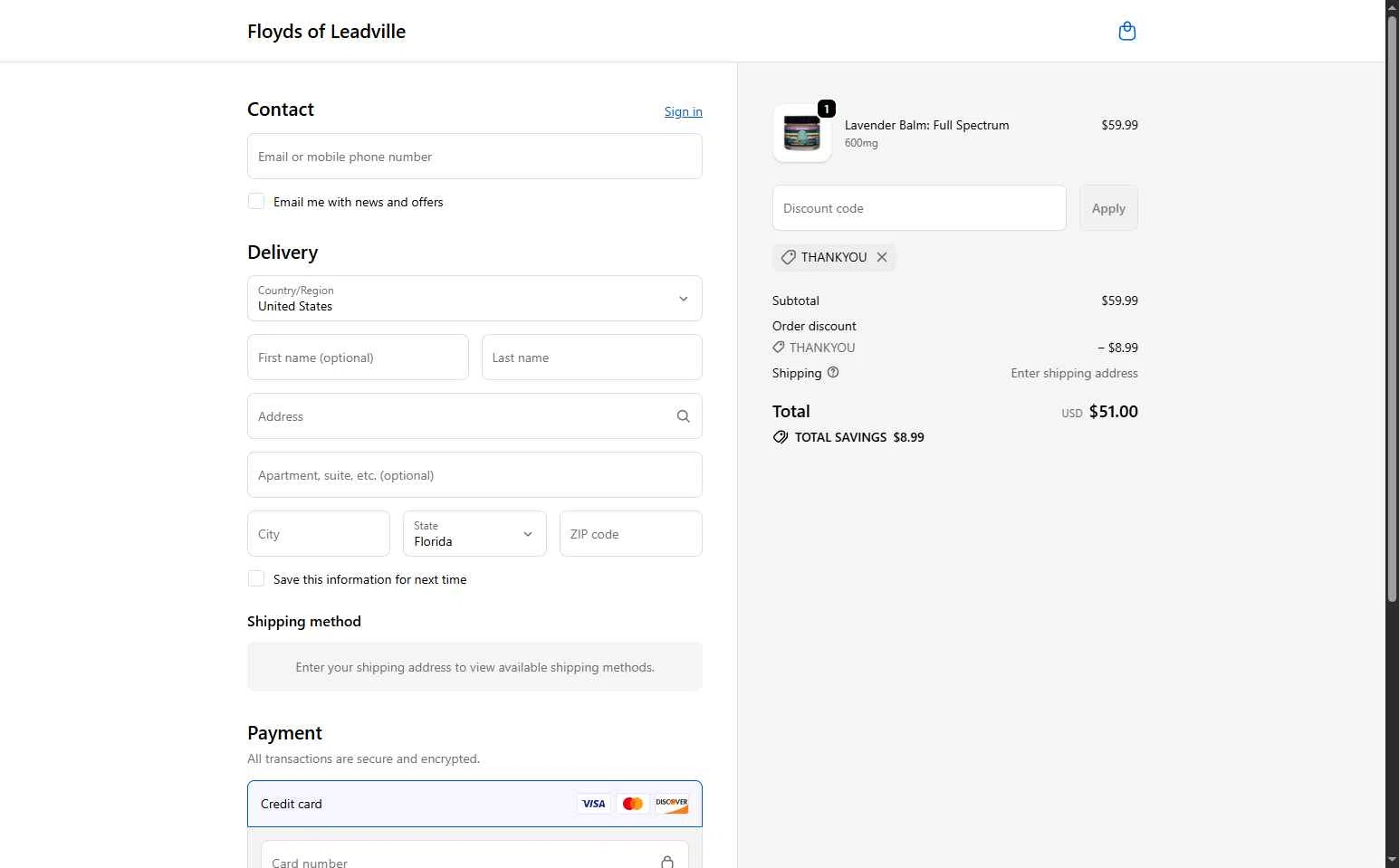 Floyd's of Leadville checkout page showing Floyd's of Leadville promo code box | Screenshot taken by SimplyCodes community member on Jan 16, 2026