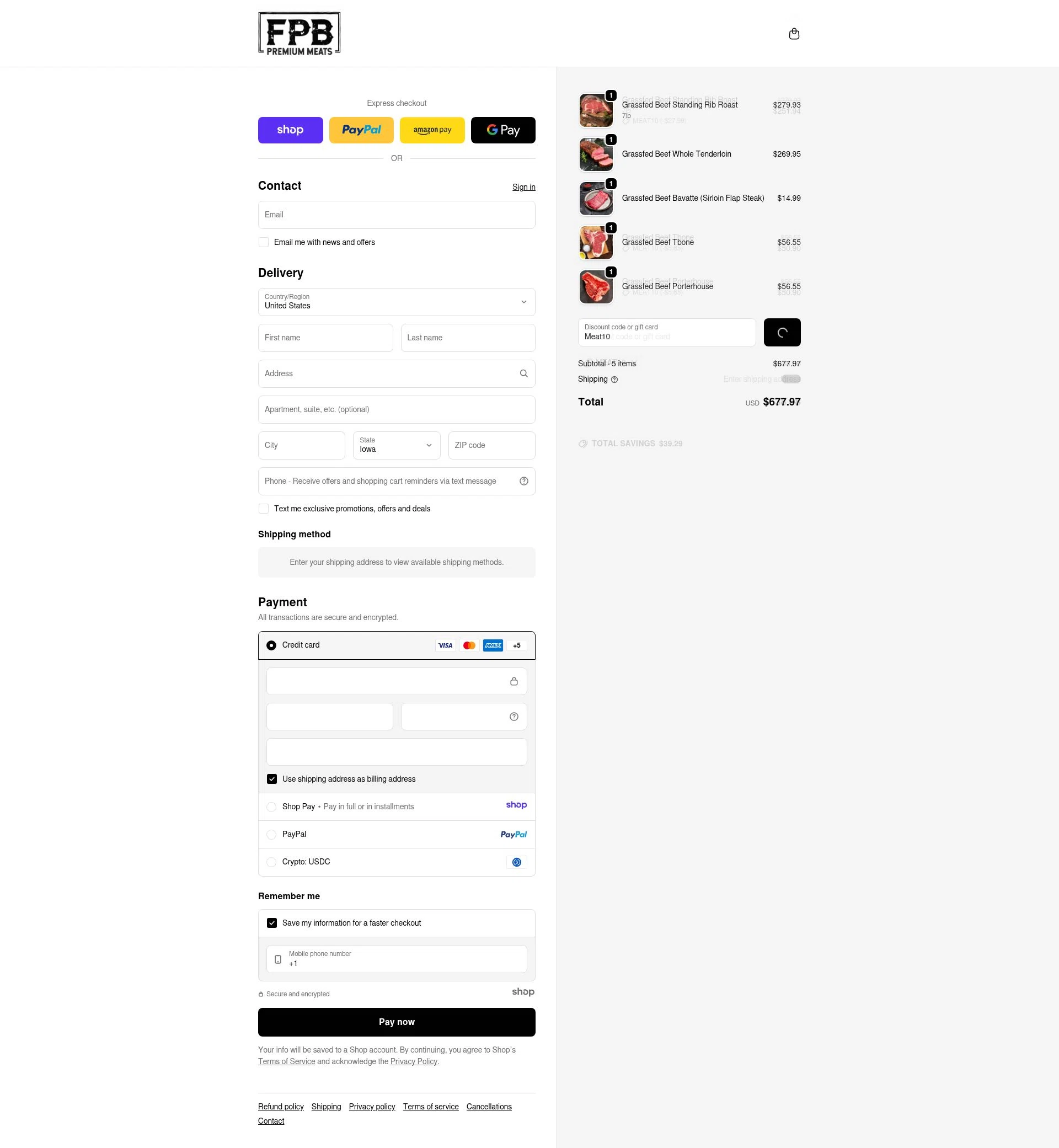 Florida Premium Beef checkout page showing Florida Premium Beef promo code box | Screenshot taken by SimplyCodes community member on Jan 8, 2026