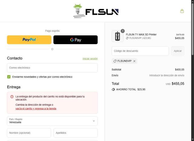 FLSUN checkout page showing FLSUN discount code box | Screenshot taken by SimplyCodes community member on Sep 4, 2025