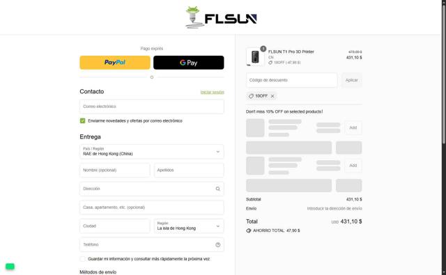 FLSUN checkout page showing FLSUN discount code box | Screenshot taken by SimplyCodes community member on Jul 12, 2025