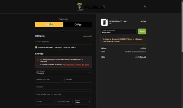 FLSUN checkout page showing FLSUN discount code box | Screenshot taken by SimplyCodes community member on Aug 21, 2025