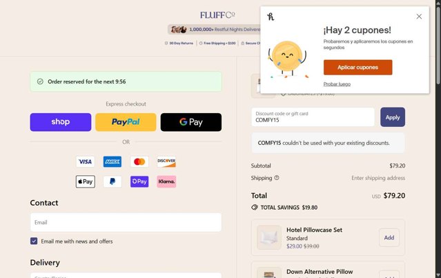FluffCo checkout page showing FluffCo discount code box | Screenshot taken by SimplyCodes community member on Sep 2, 2025