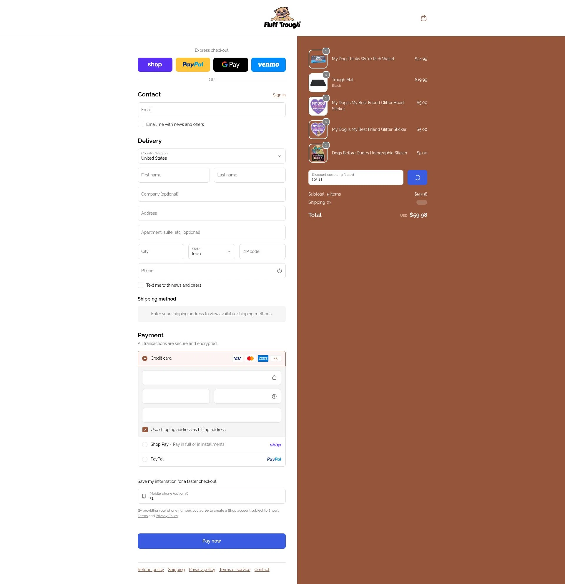 Fluff Trough checkout page showing Fluff Trough discount code box | Screenshot taken by SimplyCodes community member on Feb 4, 2026