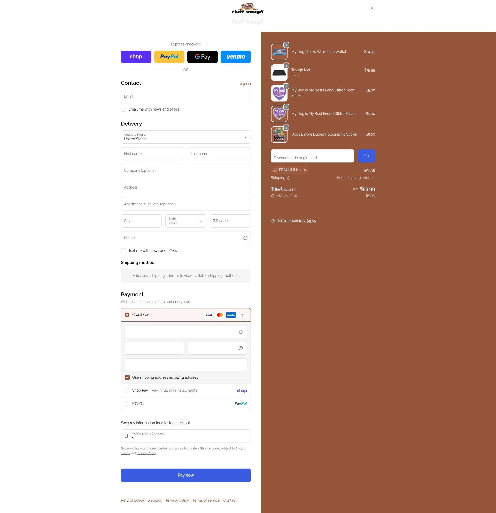 Fluff Trough checkout page showing Fluff Trough discount code box | Screenshot taken by SimplyCodes community member on Feb 4, 2026