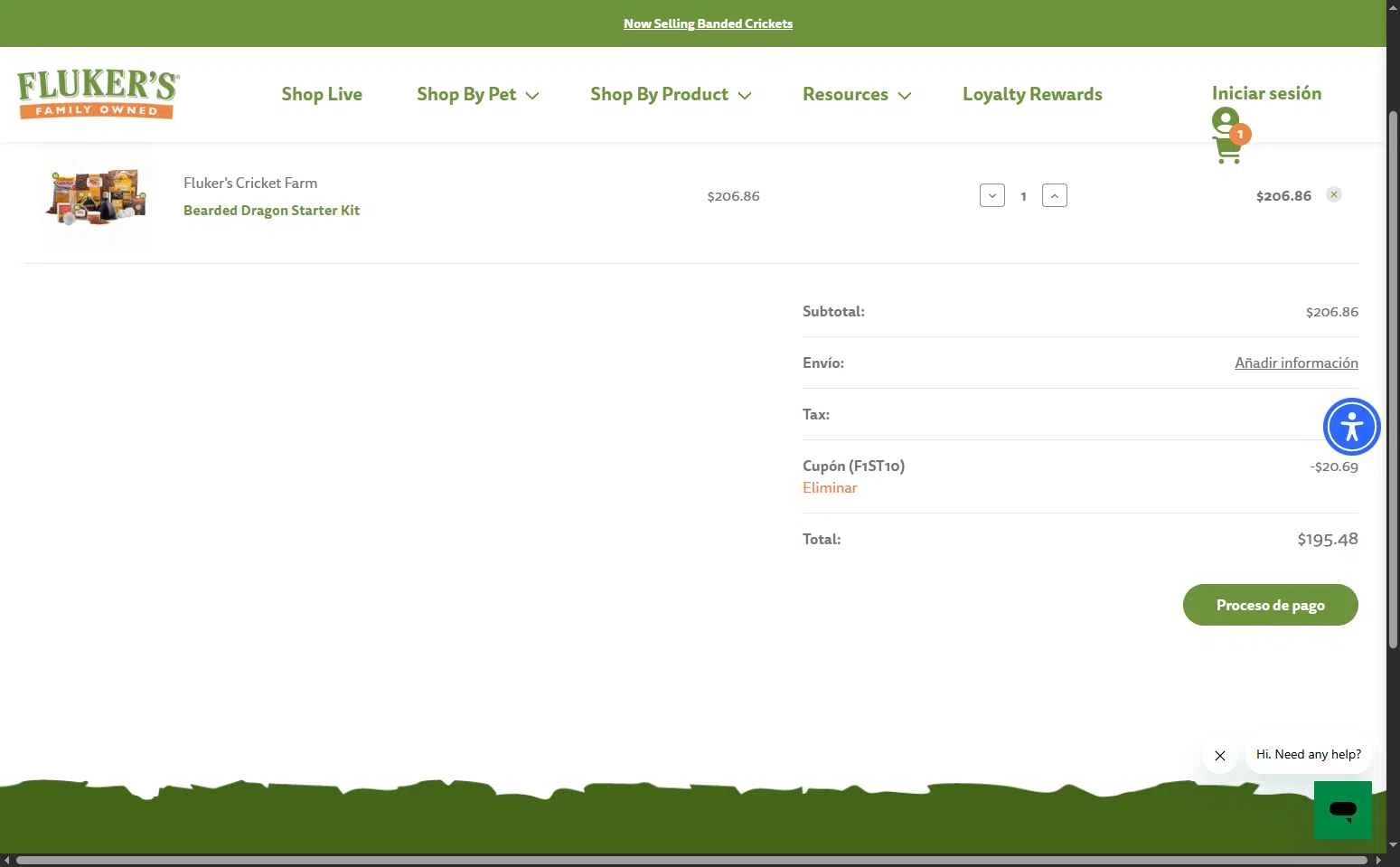 Fluker Farms checkout page showing Fluker Farms promo code box | Screenshot taken by SimplyCodes community member on Jan 29, 2026