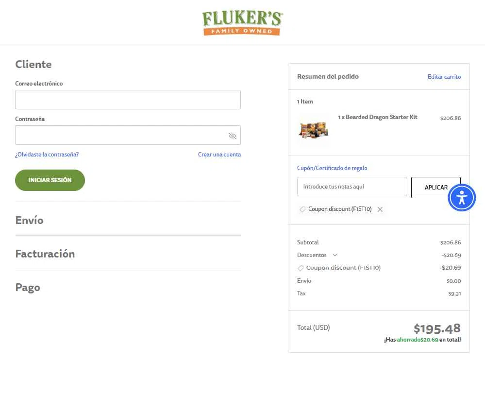 Fluker Farms checkout page showing Fluker Farms promo code box | Screenshot taken by SimplyCodes community member on Dec 31, 2025
