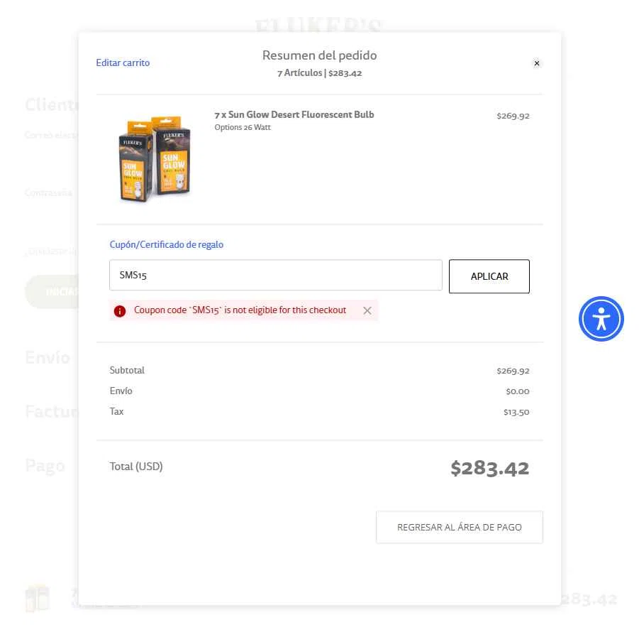 Fluker Farms checkout page showing Fluker Farms promo code box | Screenshot taken by SimplyCodes community member on Jan 9, 2026