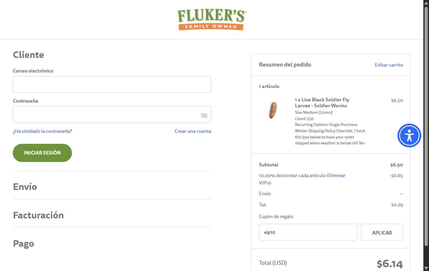 Fluker Farms checkout page showing Fluker Farms promo code box | Screenshot taken by SimplyCodes community member on Dec 26, 2025