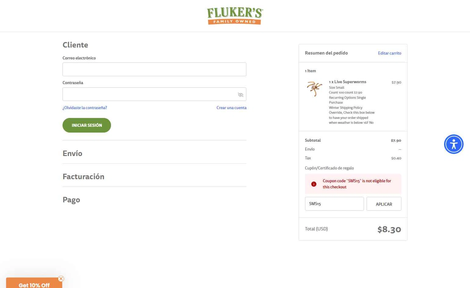 Fluker Farms checkout page showing Fluker Farms promo code box | Screenshot taken by SimplyCodes community member on Dec 11, 2025