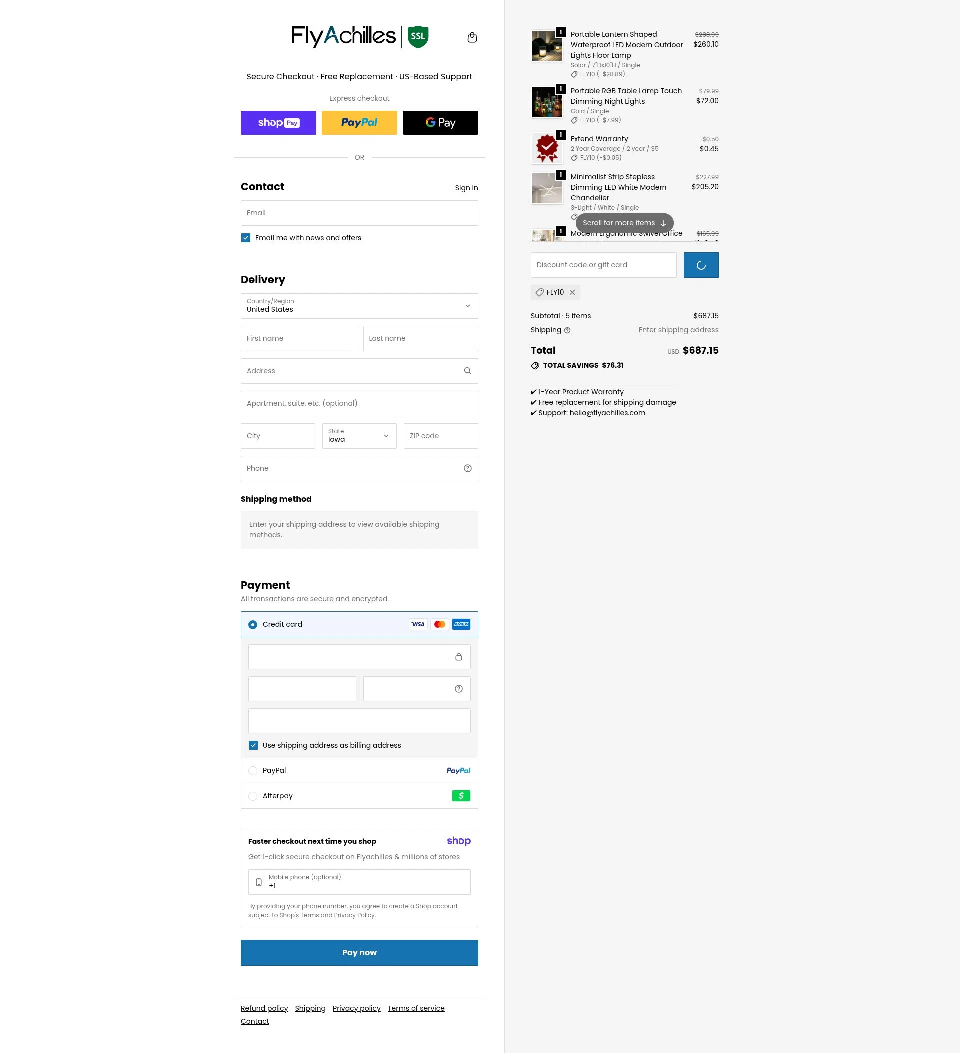 FlyAchilles checkout page showing FlyAchilles promo code box | Screenshot taken by SimplyCodes community member on Jan 9, 2026