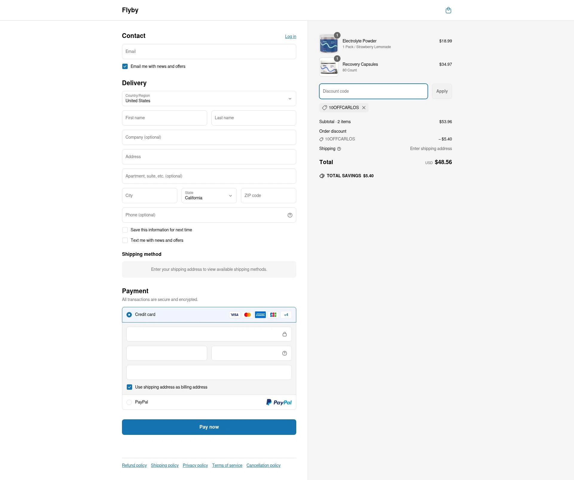 Flyby checkout page showing Flyby coupon code box | Screenshot taken by SimplyCodes community member on Jun 14, 2025