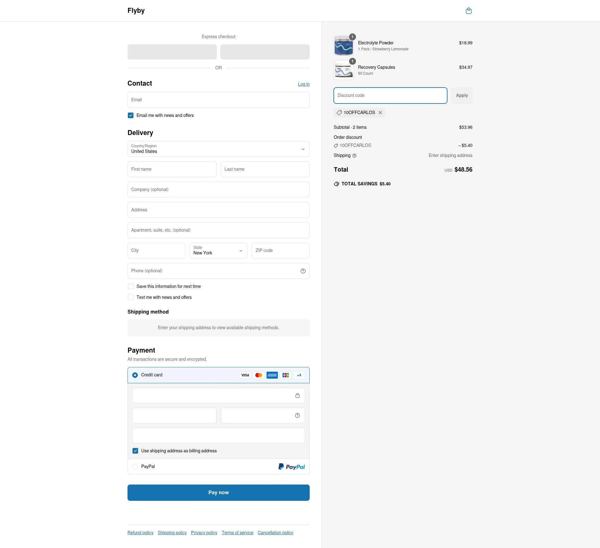 Flyby checkout page showing Flyby coupon code box | Screenshot taken by SimplyCodes community member on Jun 4, 2025