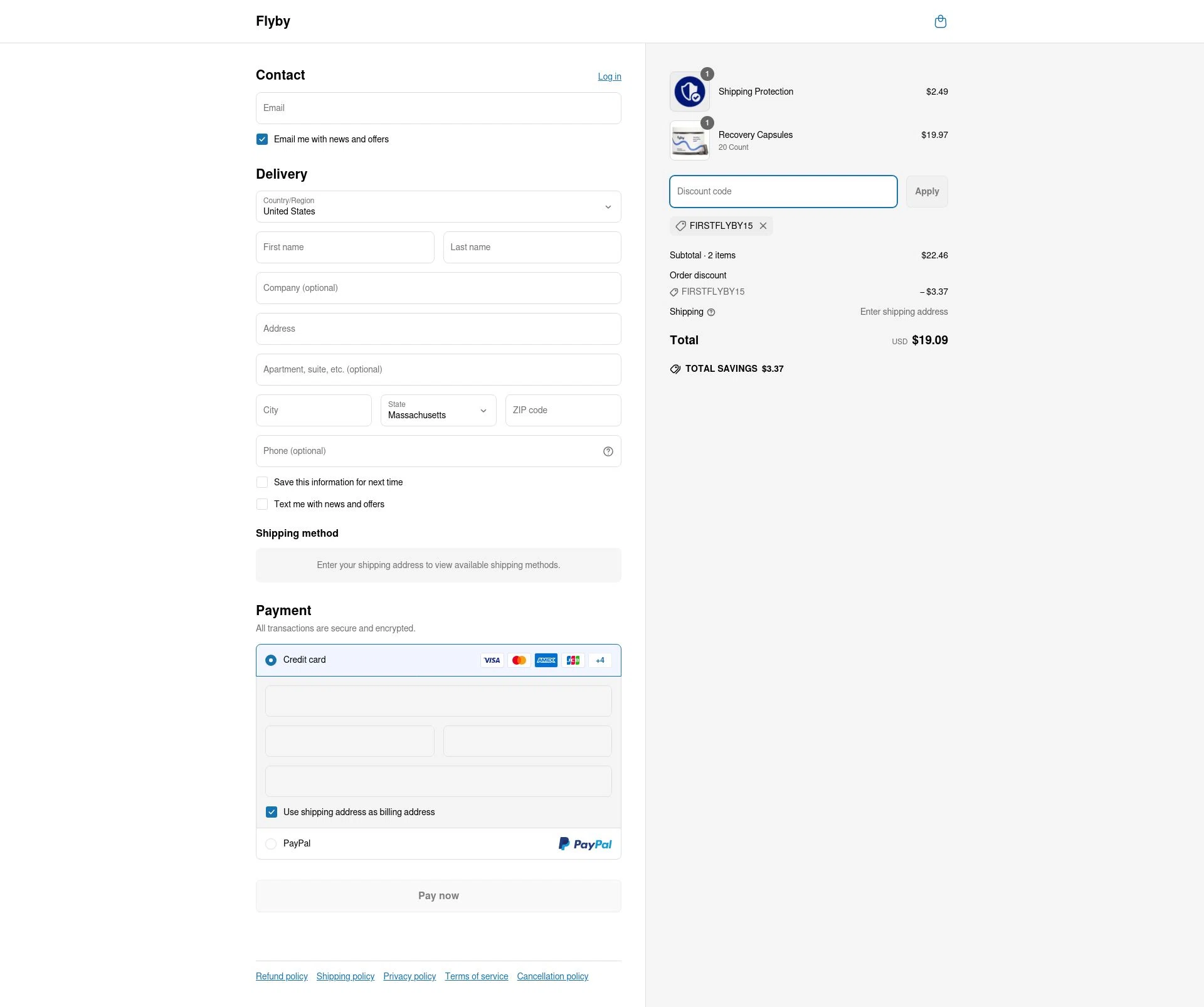 Flyby checkout page showing Flyby coupon code box | Screenshot taken by SimplyCodes community member on Apr 17, 2025