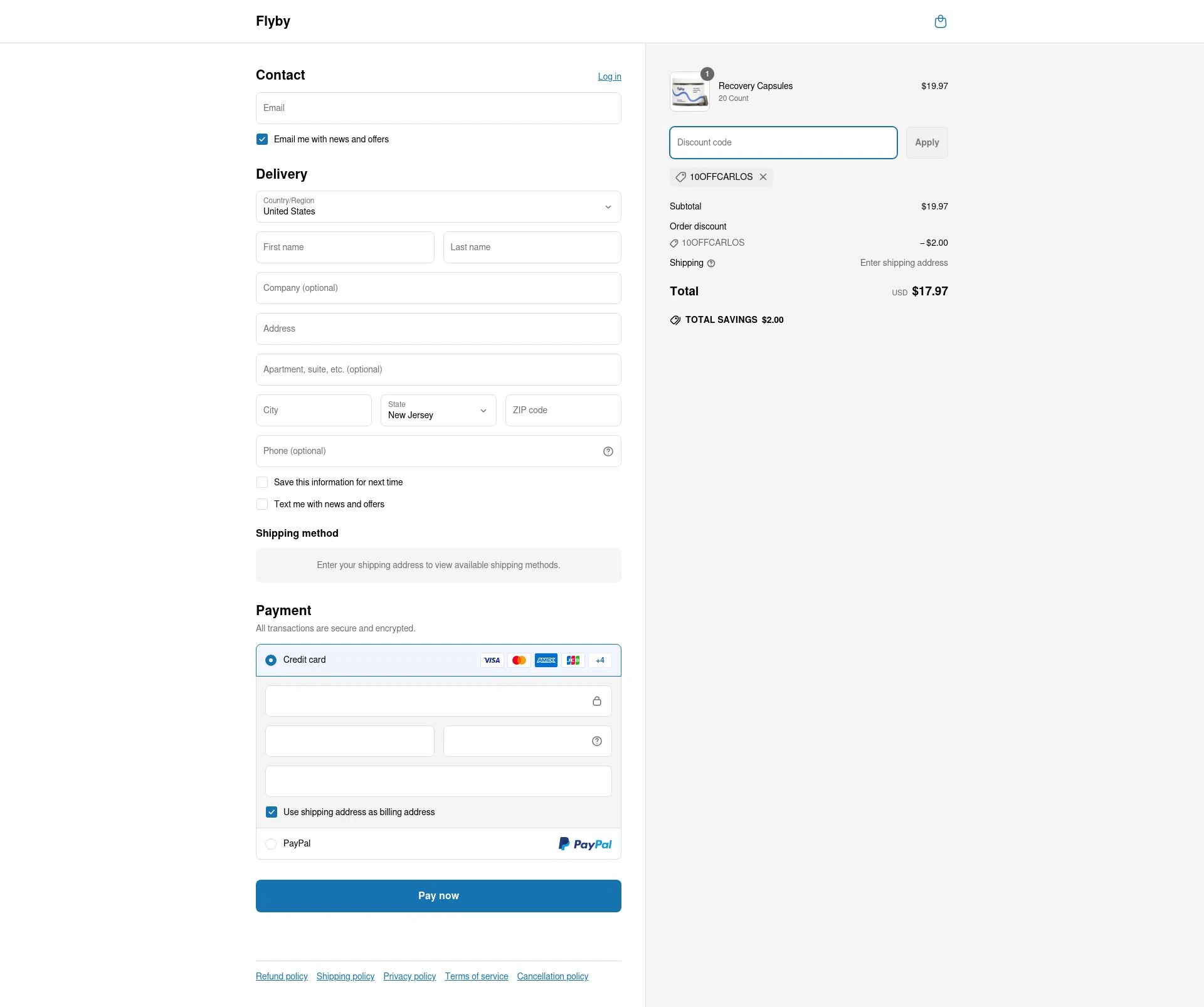 Flyby checkout page showing Flyby coupon code box | Screenshot taken by SimplyCodes community member on May 21, 2025
