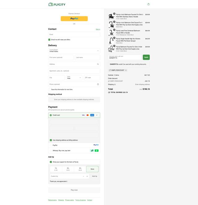 FlyCity Mall checkout page showing FlyCity Mall promo code box | Screenshot taken by SimplyCodes community member on Sep 15, 2025