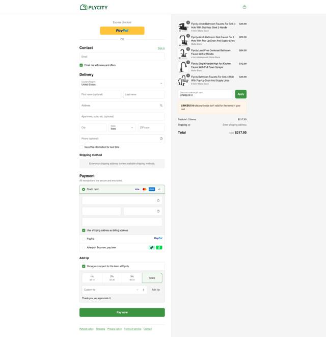 FlyCity Mall checkout page showing FlyCity Mall promo code box | Screenshot taken by SimplyCodes community member on Sep 15, 2025