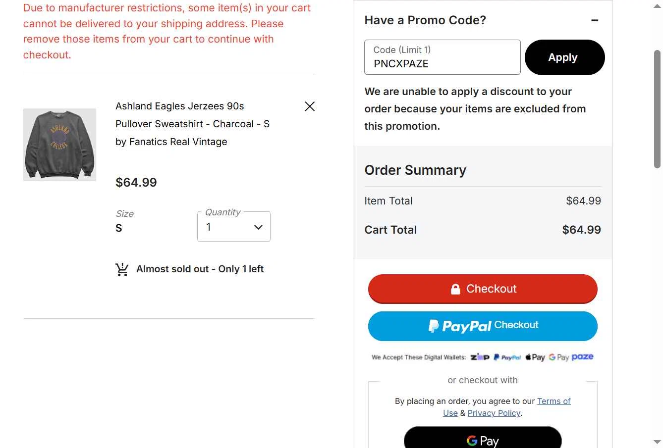 Philadelphia Flyers checkout page showing Philadelphia Flyers promo code box | Screenshot taken by SimplyCodes community member on Feb 14, 2026