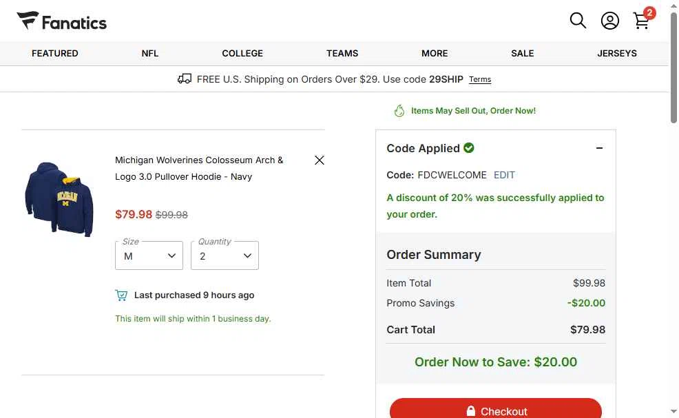 Philadelphia Flyers checkout page showing Philadelphia Flyers promo code box | Screenshot taken by SimplyCodes community member on Feb 5, 2026