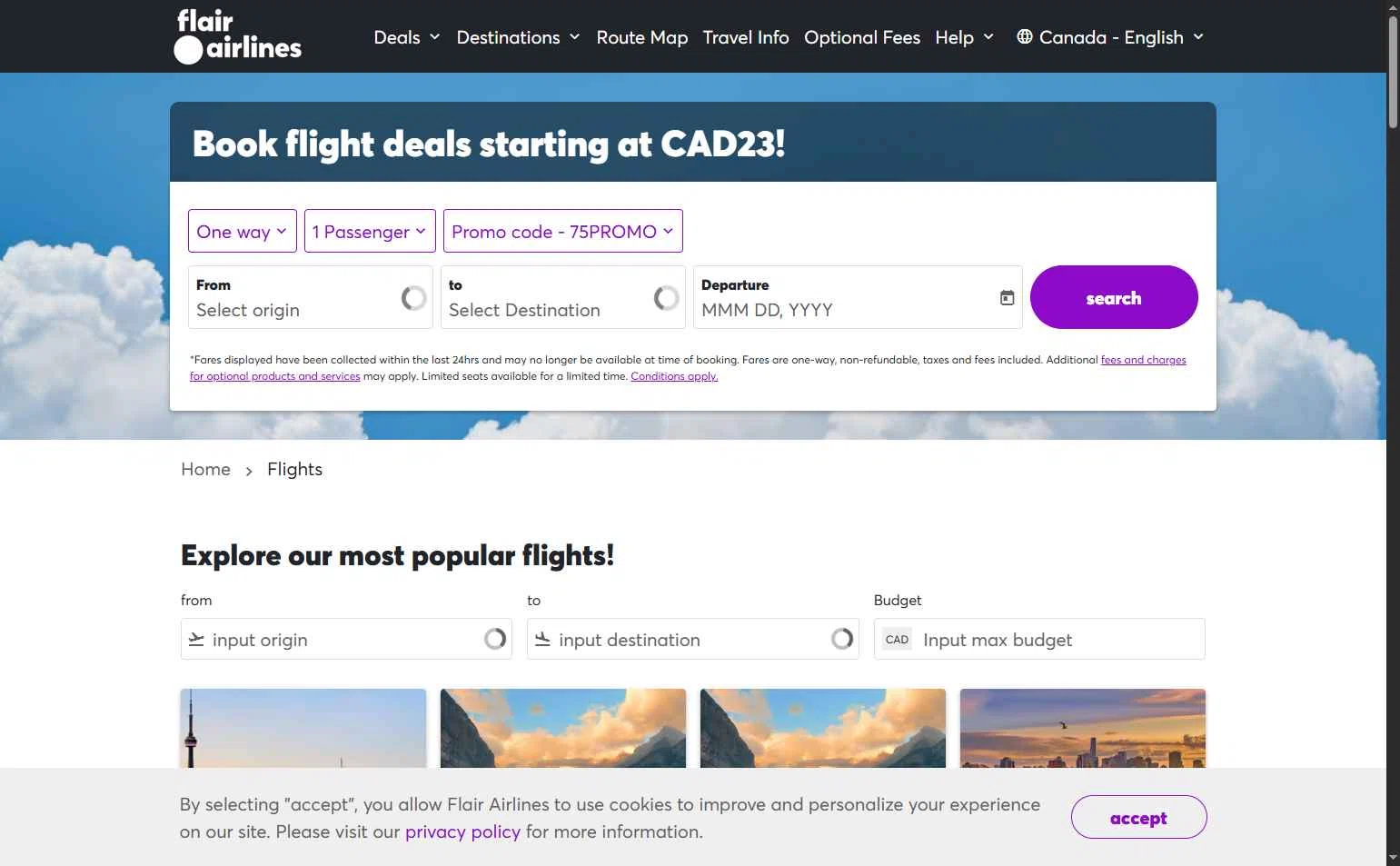 Flair Airlines checkout page showing Flair Airlines promo code box | Screenshot taken by SimplyCodes community member on Feb 6, 2026