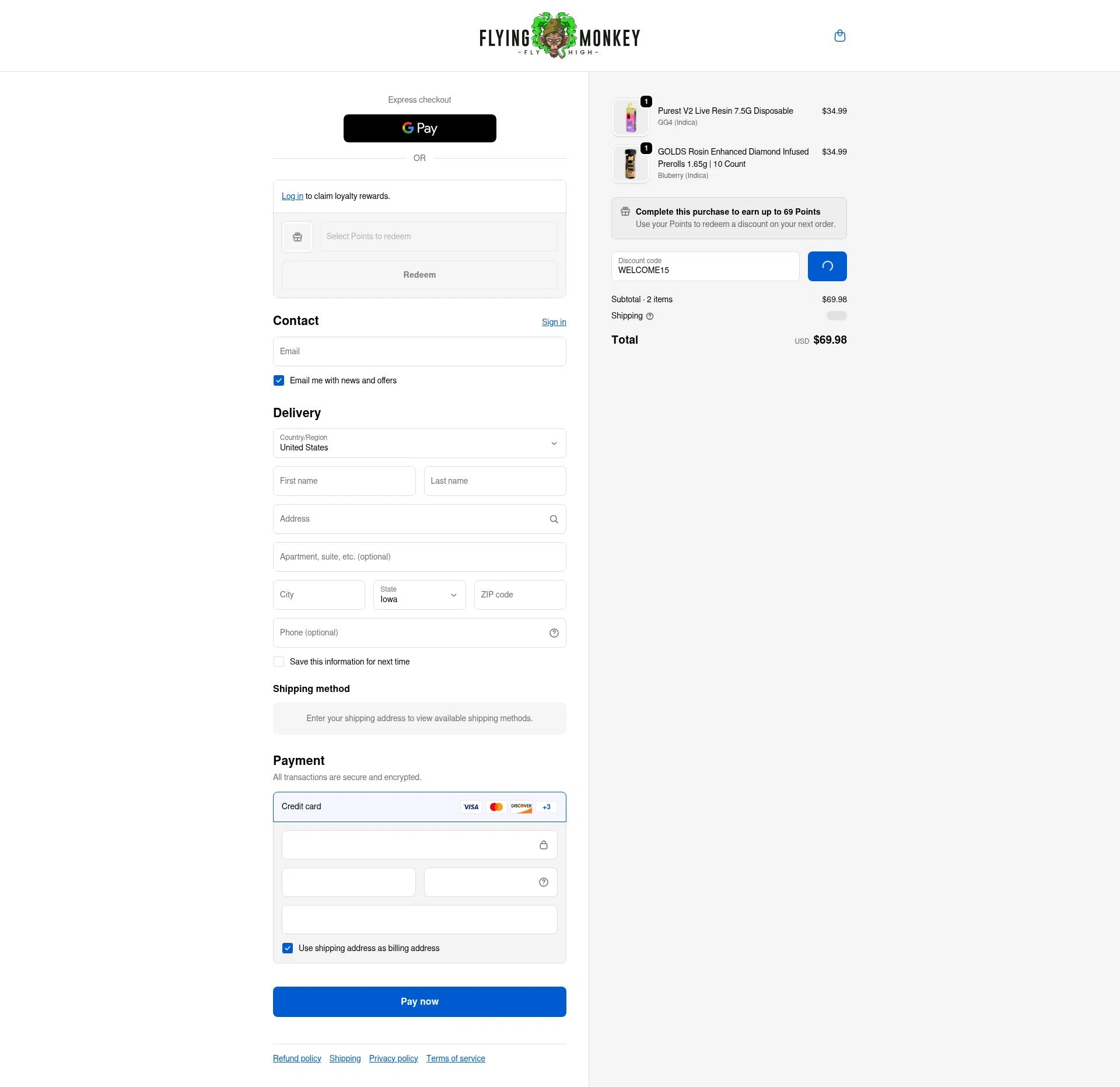 Flying Monkey US checkout page showing Flying Monkey US promo code box | Screenshot taken by SimplyCodes community member on Feb 5, 2026