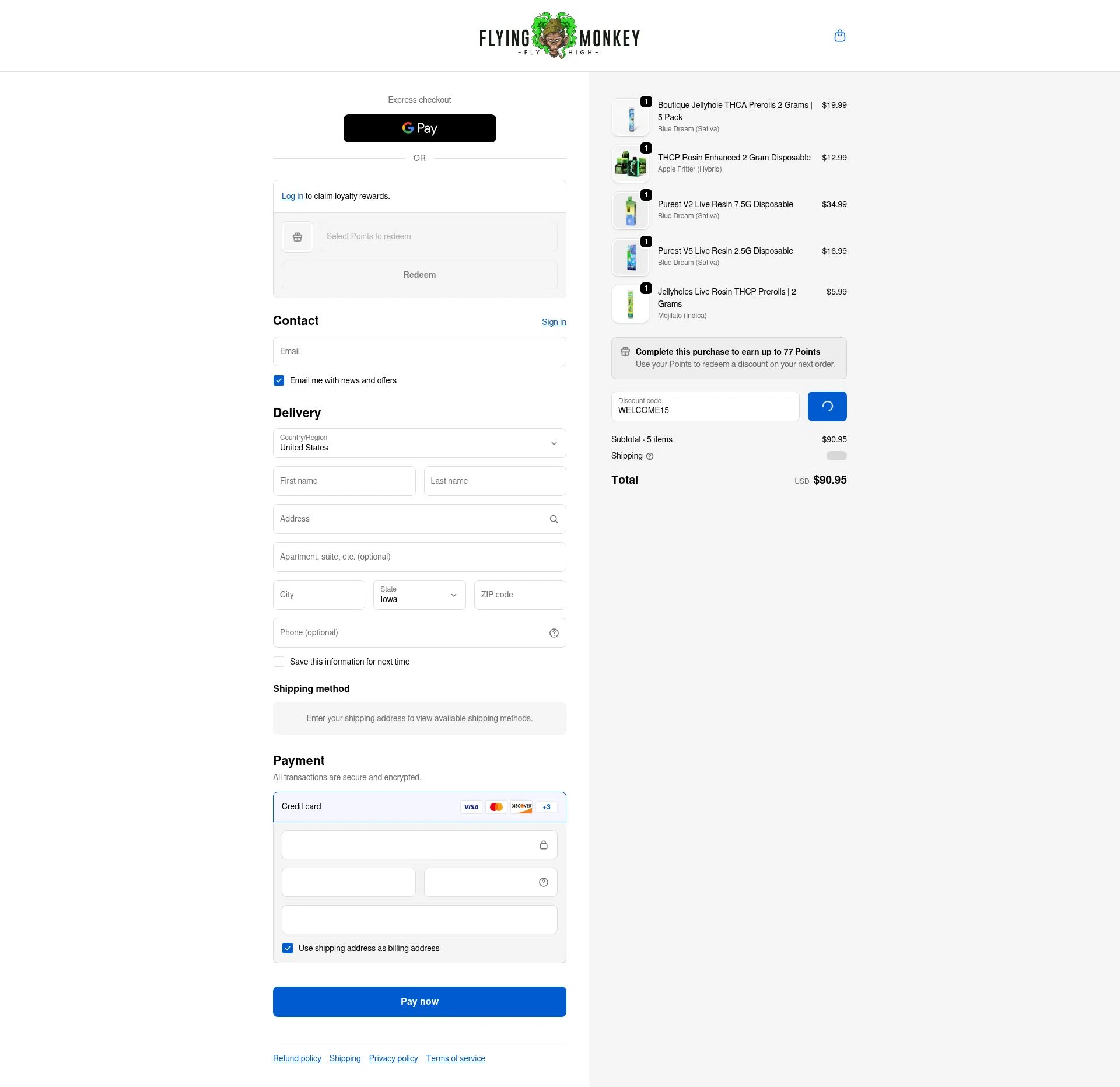 Flying Monkey US checkout page showing Flying Monkey US promo code box | Screenshot taken by SimplyCodes community member on Feb 13, 2026