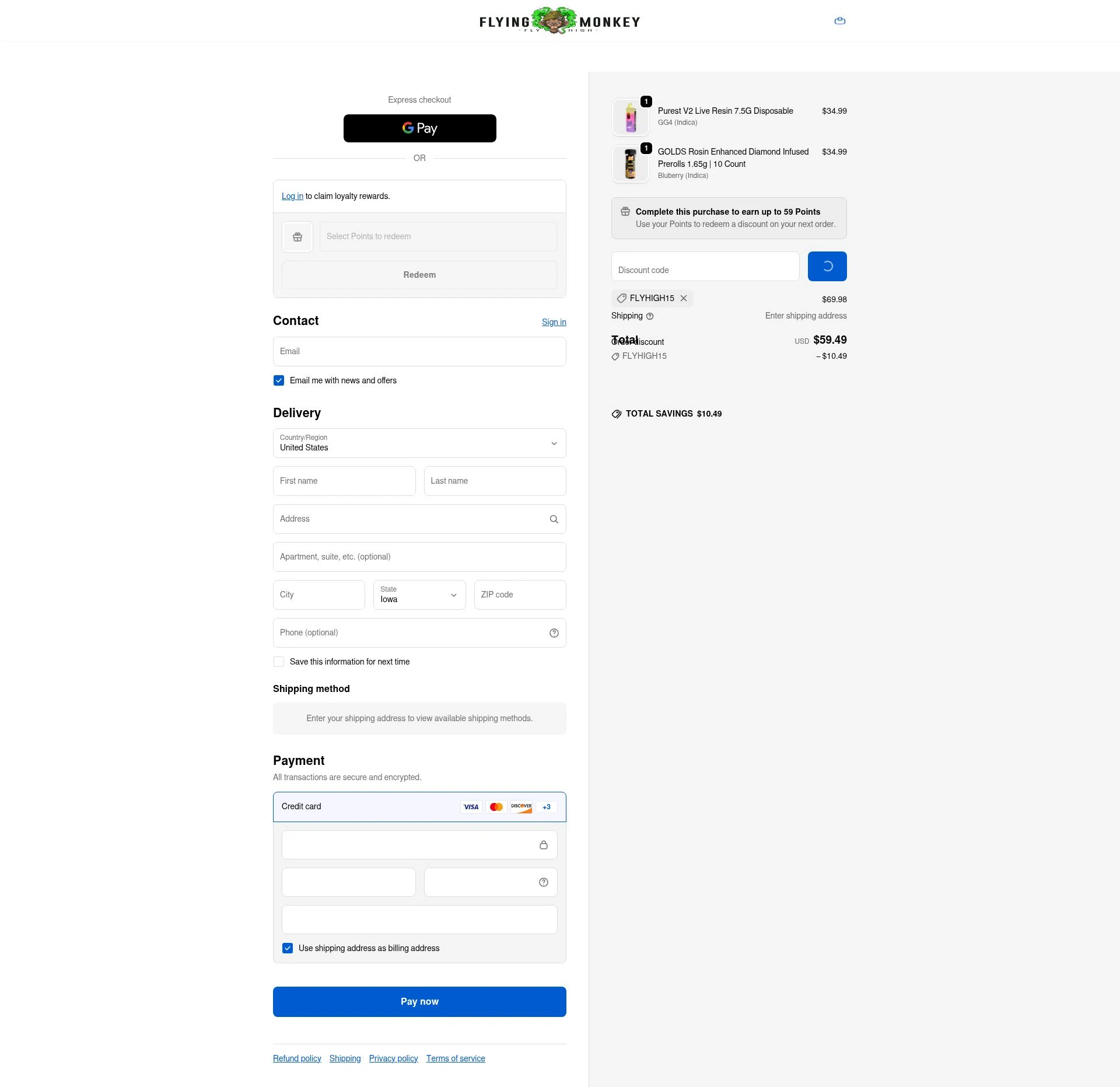 Flying Monkey US checkout page showing Flying Monkey US promo code box | Screenshot taken by SimplyCodes community member on Feb 9, 2026
